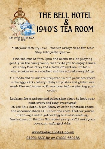 The Bell Hotel Hoddesdon – 1940s Tearoom